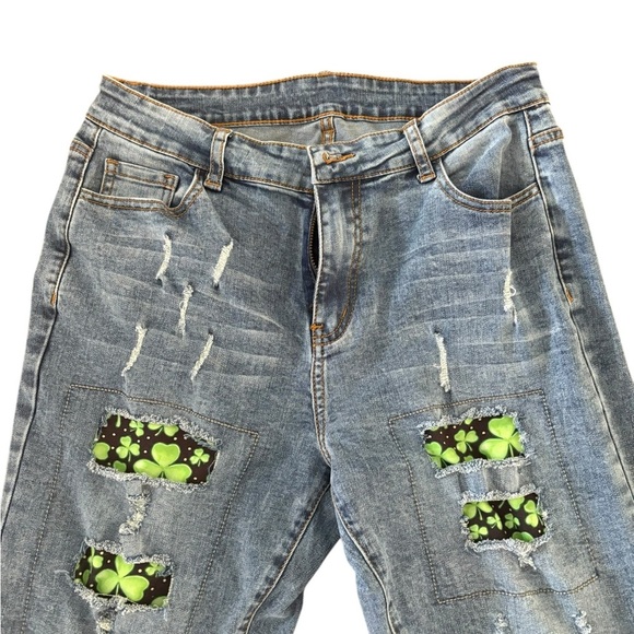 Blue Jeans with Distressed Details and shamrocks! Perfect for St. Paddy’s Day! - Picture 8 of 11